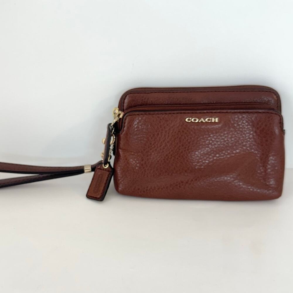 Coach Vintage Double Zipper Brown Pebble Leather Wristlet Wallet - Picture 3 of 15